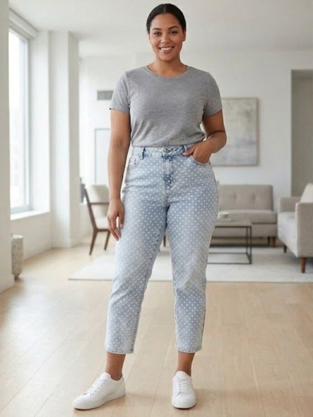 Chico's Platinum Denim Light Wash Polka Dot Jeans Size 3.5 (XL)